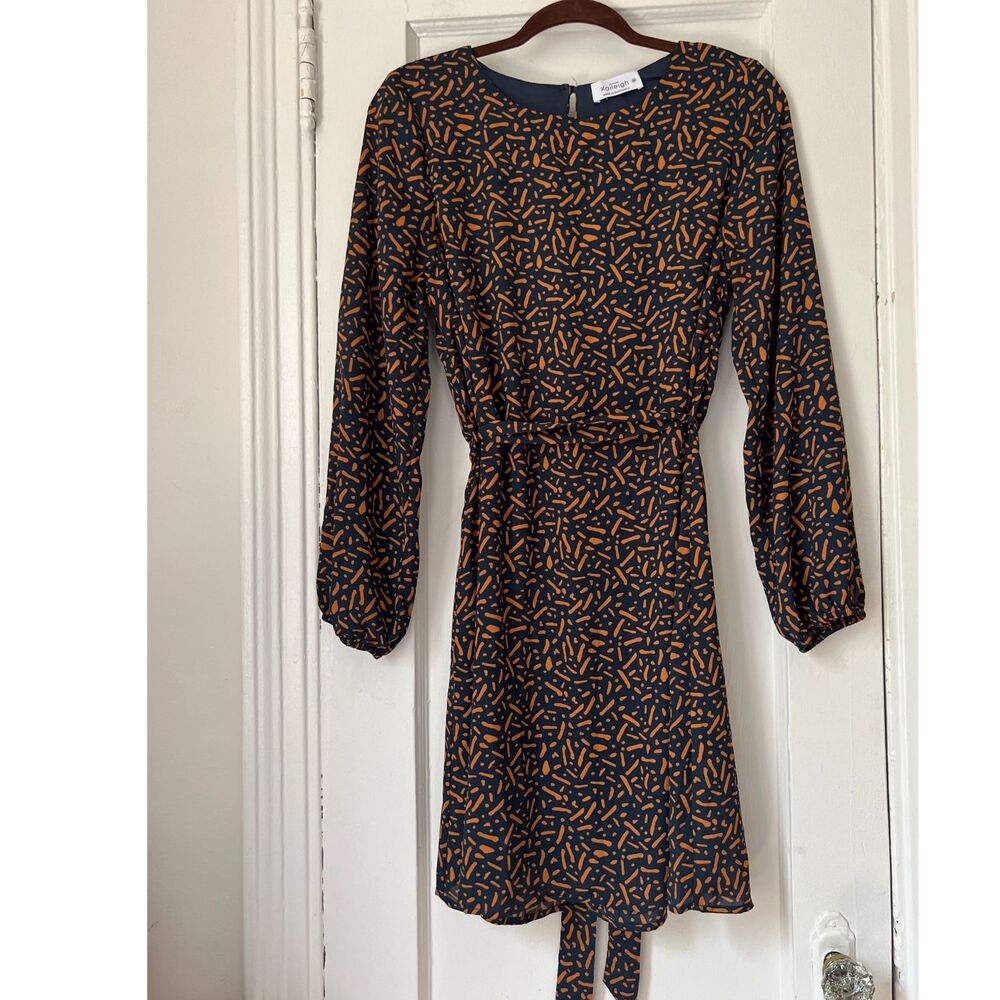 KAILEIGH Women's Dress Wrap Knit Midi Size M Blue/ Gold
